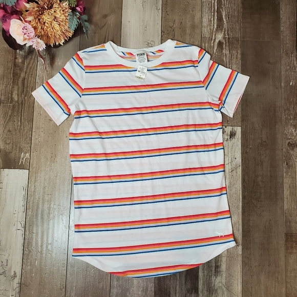 NWT PINK Victoria's Secret Crewneck T-Shirt Short Sleeve Perfect Fit Rainbow - Picture 5 of 16